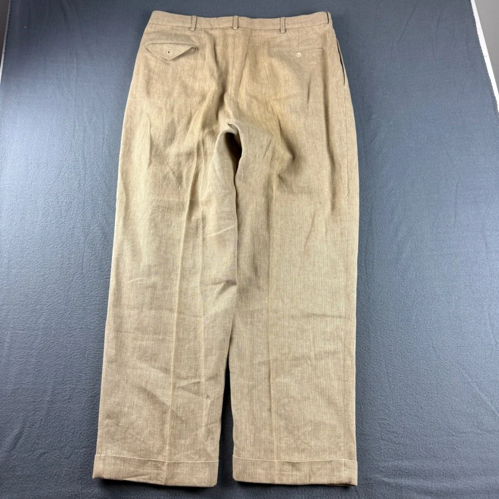 Vintage Polo Ralph Lauren Pants Men 38x30 (Fit 36x30) Beige Linen Double Pleated